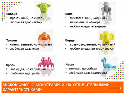 Материал счетный "Монстры" (72 шт., 6 видов, 6 цветов). Набор с заданиями.